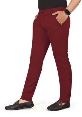 SHIVRAM Slim Fit Men Maroon Trousers