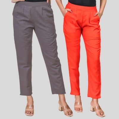 QuaClo Regular Fit Women Grey, Orange Trousers