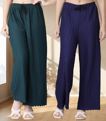 KWSH Regular Fit Women Cream, Blue Trousers