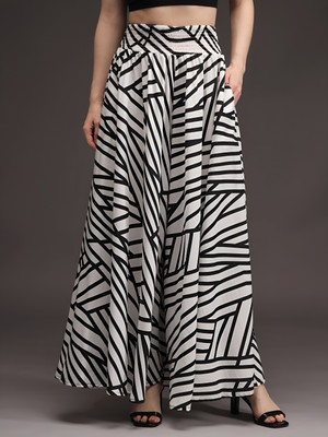TRENDDYTHREADS Flared Women Black, White Trousers