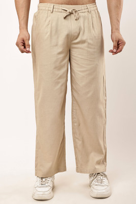 CLOTHINK India Regular Fit Men Beige Trousers