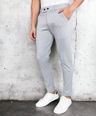 INDICLUB Slim Fit Men Silver Trousers