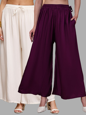 VALLES365 by S.c. Flared Women Purple, White Trousers
