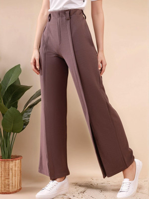 Mast & Harbour Flared Women Brown Trousers
