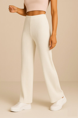 Fabflee Regular Fit Women White Trousers
