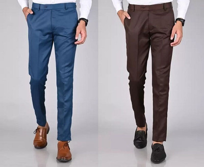 Shree VastraVeda Regular Fit Men Blue, Brown Trousers
