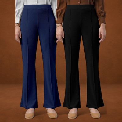 Anitafashion Comfort Fit, Regular Fit Women Dark Blue, Black Trousers