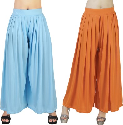 Afreen Flared Women Light Blue, Orange Trousers