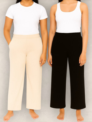 Empracee Comfort Fit Women Beige, Black Trousers