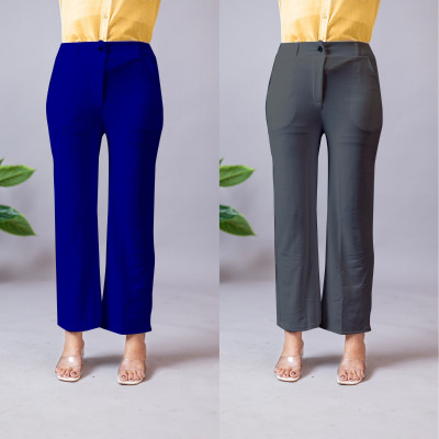 High Glitz Regular Fit Women Blue, Grey Trousers