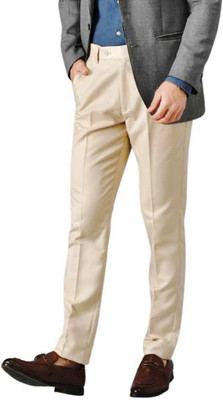 SLC Regular Fit Men Cream Trousers