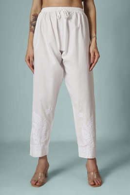 Chikan Mart Regular Fit Women White Trousers