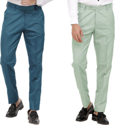 LAHSUAK Regular Fit Men Dark Blue, Light Green Trousers