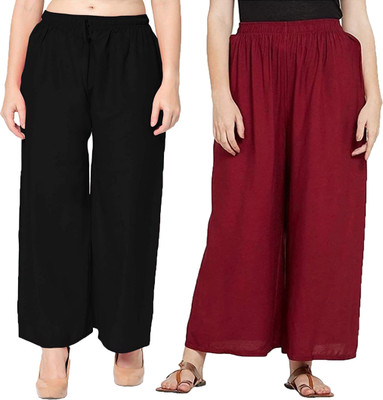 Qeheem Regular Fit Women Black, Maroon Trousers