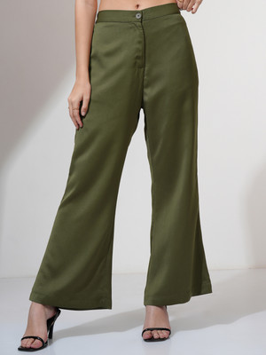 Tokyo Talkies Flared Women Green Trousers