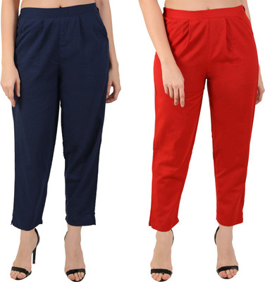 Me Craft Regular Fit Women Dark Blue, Red Trousers