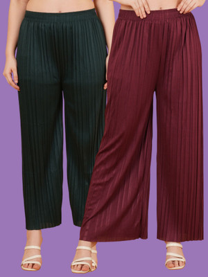 Mast & Harbour Regular Fit Women Green, Maroon Trousers