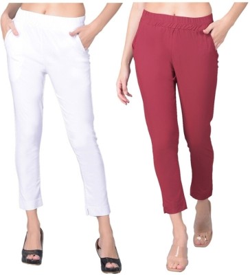 Comfort Lady Comfort Fit Women White, Maroon Trousers