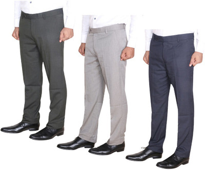 IndiWeaves Regular Fit Men Light Blue, White, Brown Trousers