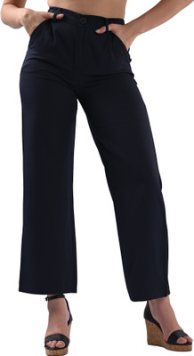 Kraus Jeans Women Navy Mid-Rise Wide Leg Trousers Loose Fit Women Dark Blue Trousers
