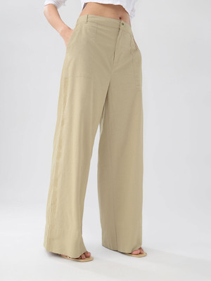 The Souled Store Relaxed Women Beige Trousers
