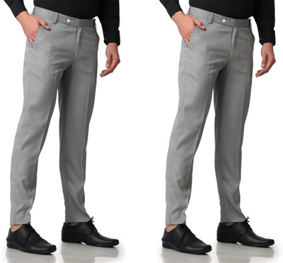SYLZON Slim Fit Men Grey Trousers