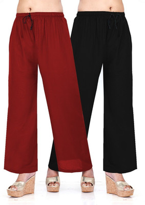 HouseOfCommon Flared Women Maroon, Black Trousers