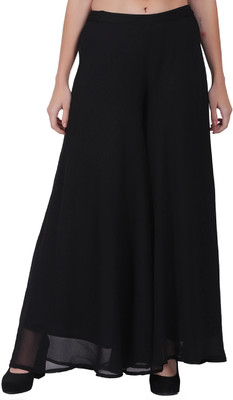 FIRST ARRIVAL Flared Women Black Trousers
