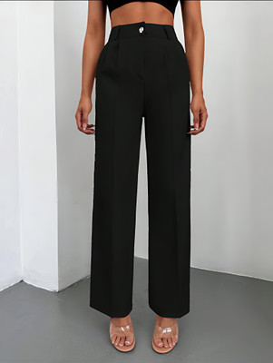 LEDGE & EDGE Straight Fit Women Black Trousers