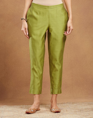 Fabindia Regular Fit Women Green Trousers