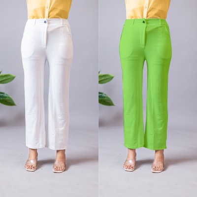 INDIANRANG Regular Fit Women White, Light Green Trousers