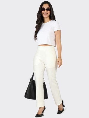 BlissClub AM:PM Cotton Straight Pants - Regular Straight Fit Women White Trousers
