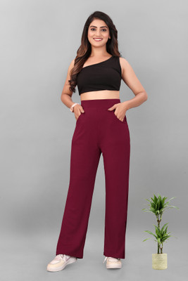 Eleganza Fashions Straight Fit Women Maroon Trousers