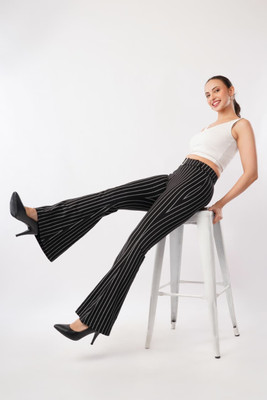 High-Buy Flared Women Black Trousers