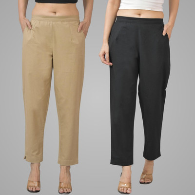 QuaClo Regular Fit Women Beige, Black Trousers