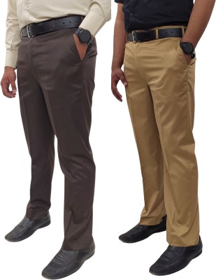 Clavelite Regular Fit Men Brown, Beige Trousers