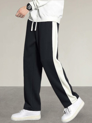 INDICLUB Colorblock Men Black, White Track Pants