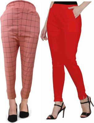 GOODZHUB Slim Fit Women Pink, Red Trousers