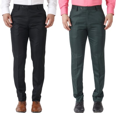 Maleno Slim Fit Men Black, Dark Green Trousers