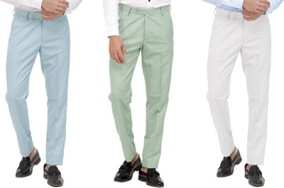LAHSUAK Regular Fit Men Light Blue, Light Green, White Trousers