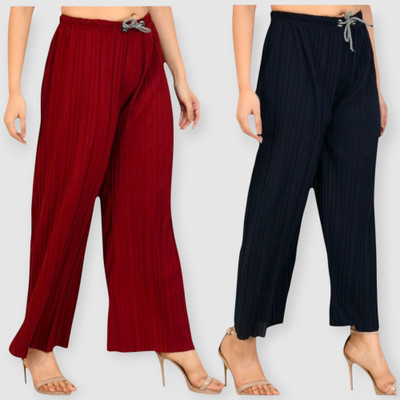 FABBIZZ Regular Fit Women Maroon, Blue Trousers