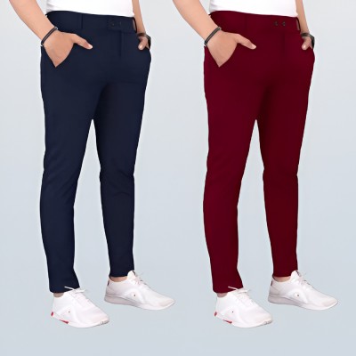 GIBBONTE Slim Fit Men Blue, Maroon Trousers