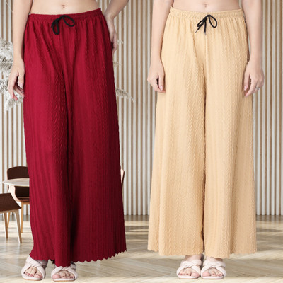 KWSH Regular Fit Women Maroon, Cream Trousers