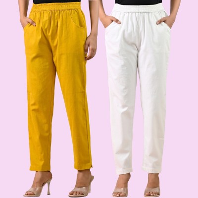 SAAV Regular Fit Women Yellow, White Trousers