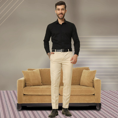ZEPPI Regular Fit Men Cream Trousers