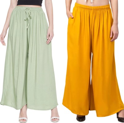 Ramadyers Flared Women Yellow, Light Green Trousers