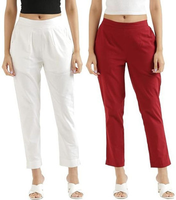 Dexus Regular Fit Women White, Maroon Trousers