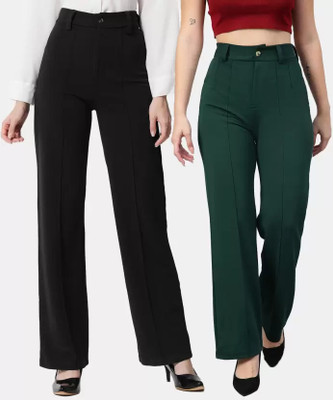 GLADLY Regular Fit Women Black, Green Trousers