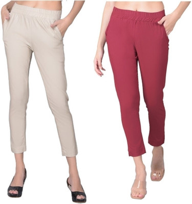 Comfort Lady Regular Fit Women Beige, Maroon Trousers