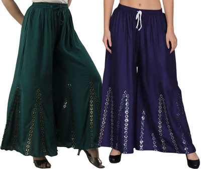OMAAYA Comfort Fit Women Green, Dark Blue Trousers